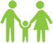 A logo of two parents and a child signifying that kids eat free at the Holiday Inn in Vancouver bc